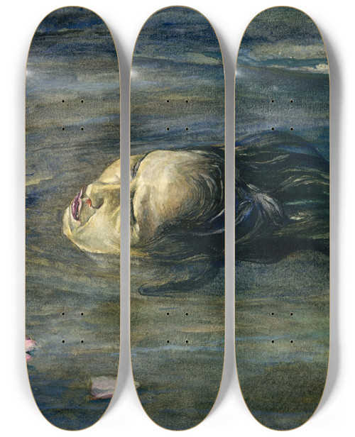 Triptych art skateboard deck of John La Farge The Strange Thing Little Kiosai Saw In The River by John La Farge (1835-1910)