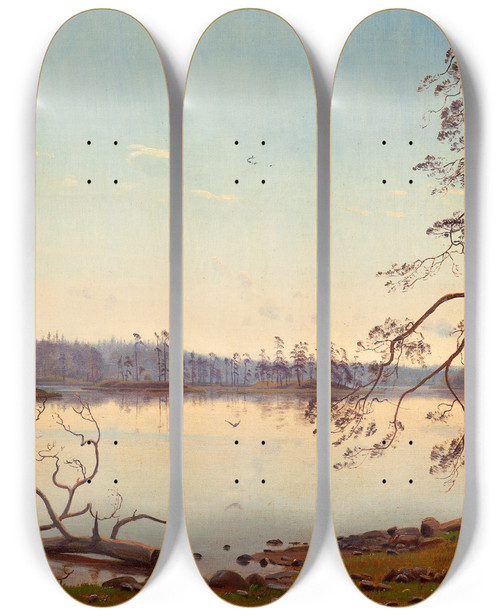 Triptych art skateboard deck of Harald Foss Summer Morning by Harald Foss (1843-1922)