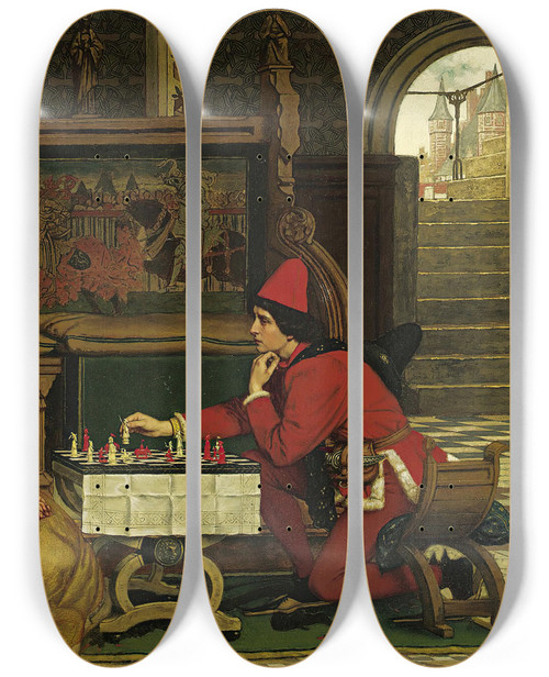 Triptych art skateboard deck of Albert Frans Lieven De Vriendt His Move by Albert Frans Lieven De Vriendt (1843-1900)