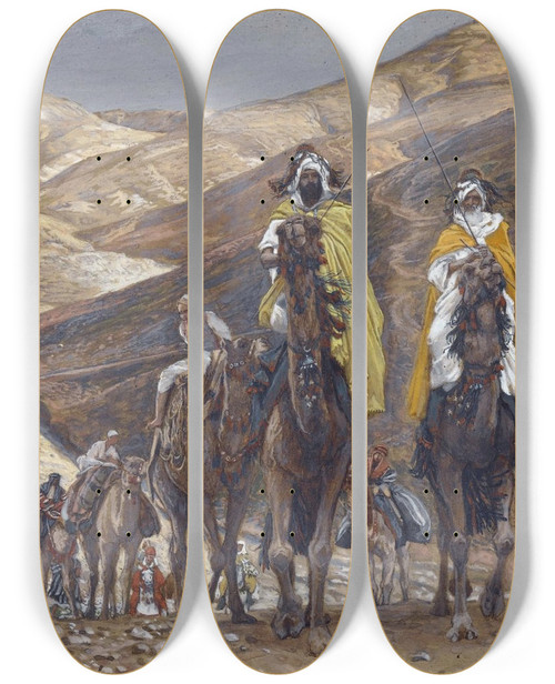Triptych art skateboard deck of James Tissot The Magi Journeying by James Tissot (1836-1902)