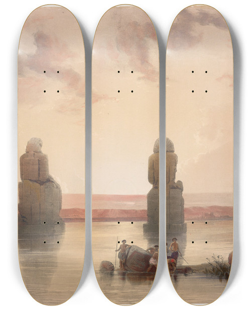 Triptych art skateboard deck of David Roberts Statues Of Memnon At Thebes During The Inundation by David Roberts (1796-1864)