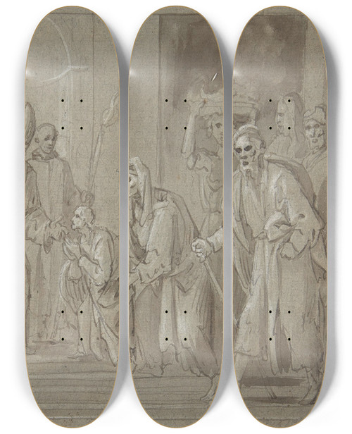 Triptych art skateboard deck of Belisario Corenzio The Presentation Of The Virgin In The Temple_2 by Belisario Corenzio (1558-1643)