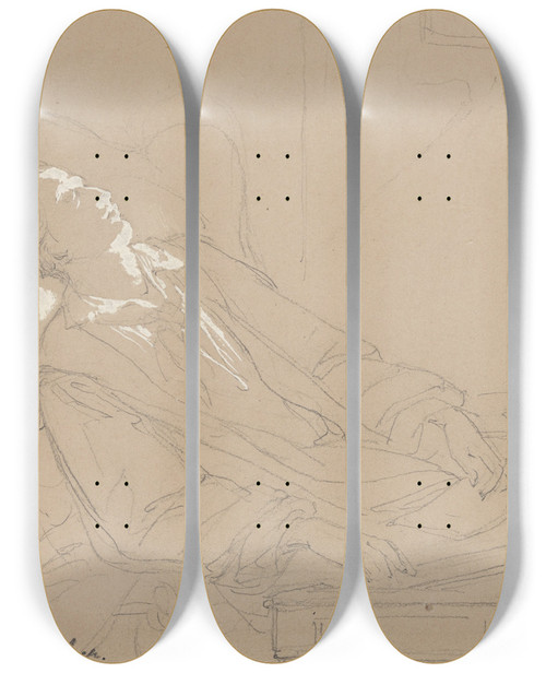 Triptych art skateboard deck of Nicaise De Keyser The Last Moments Of The Composer Carl Maria Von Weber_4 by Nicaise De Keyser (1813-1887)