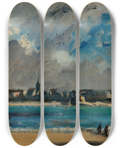 Triptych art skateboard deck of Edward Darley Boit View Of The City Across The Water by Edward Darley Boit (1840-1915)