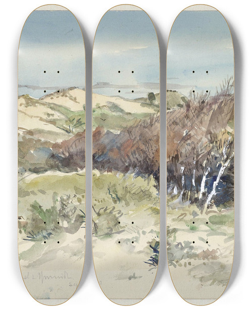 Triptych art skateboard deck of Jan Hoynck Van Papendrecht Duinlandschap Tussen Bloemendaal En Ijmuiden_1 by Jan Hoynck Van Papendrecht (1858-1933)