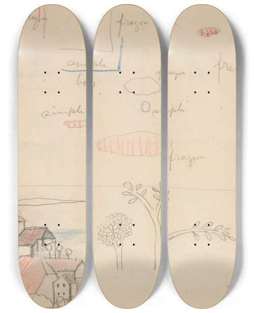 Triptych art skateboard deck of Viking Eggeling Original Drawings 22 by Viking Eggeling (1880-1925)