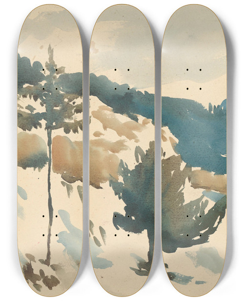 Triptych art skateboard deck of Zolo Palugyay Snowy Plain In The Mountains by Zolo Palugyay (1898-1935)