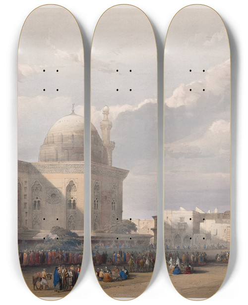 Triptych art skateboard deck of David Roberts Mosque Of Sultan Hassan From The Great Square Of The Rumeyleh by David Roberts (1796-1864)