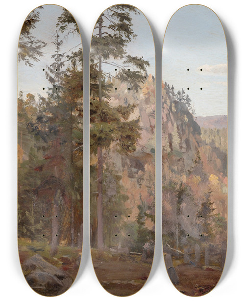 Triptych art skateboard deck of Amaldus Nielsen Ved Sundet Bjelland_2 by Amaldus Nielsen (1838-1932)