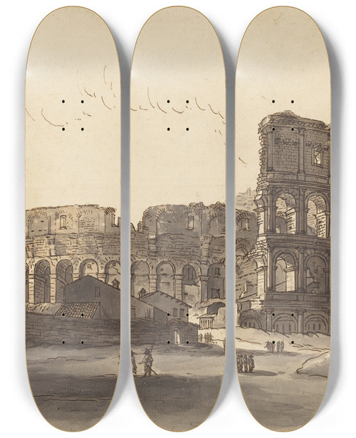 Triptych art skateboard deck of Victorjean Nicolle The Colosseum by Victor-Jean Nicolle (1754-1826)