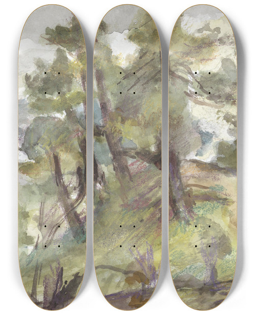 Triptych art skateboard deck of Jozef Israls Bosrijk Heuvellandschap by Jozef Israels (1824-1911)