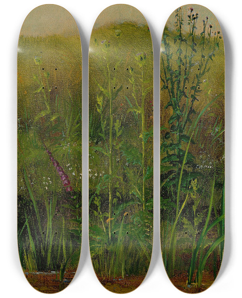 Triptych art skateboard deck of Christian Friedrich Gille Plants On The Bank by Christian Friedrich Gille (1805-1899)
