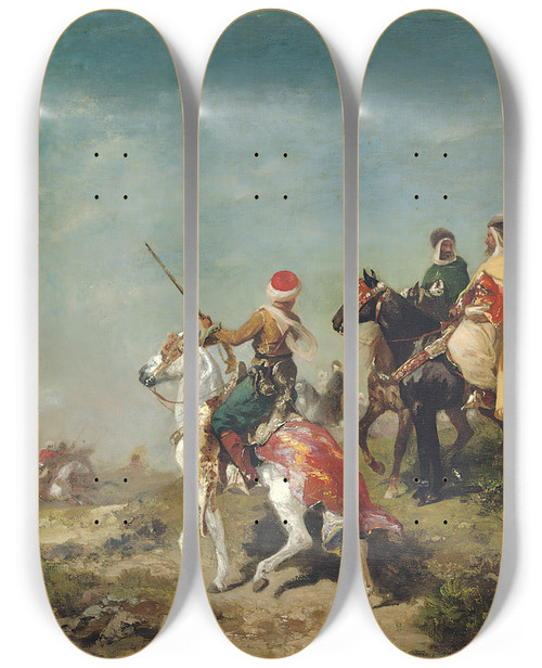Triptych art skateboard deck of Georges Washington Emir Abdelkader Leading His Troops by Georges Washington (1827-1901)