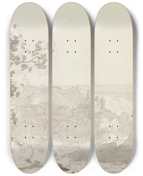 Triptych art skateboard deck of George Howland Beaumont Larice by George Howland Beaumont (1753-1827)