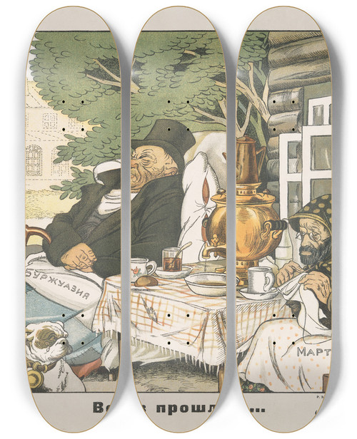 Triptych art skateboard deck of Viktor Nikolaevich Deni All As In The Past by Viktor Nikolaevich Deni (1893-1946)