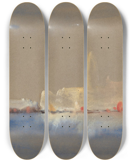 Triptych art skateboard deck of Hercules Brabazon Brabazon The Salute And The Palazzo Ducale From The Bacino Di San Marco by Hercules Brabazon Brabazon (1821-1906)