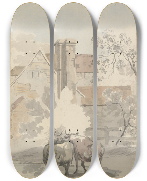 Triptych art skateboard deck of Thomas Theodosius Forrest Untitled by Thomas Theodosius Forrest (1728-1784)