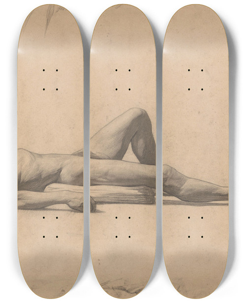 Triptych art skateboard deck of Jan Veth Liggend Mannelijk Naakt Zonder Hoofd by Jan Veth (1864-1925)