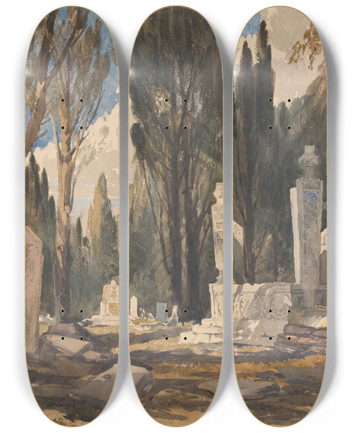 Triptych art skateboard deck of William James Mller Near The Caravan Bridge Smyrna_1 by William James Muller (1812-1845)