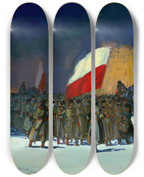 Triptych art skateboard deck of George Luks Czechoslovakian Army Entering Vladivostok Siberia In 1918 by George Luks (1866-1933)