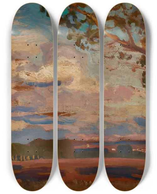 Triptych art skateboard deck of Jan Stanislawski Sieniawa On The Rosia River by Jan Stanislawski (1860-1907)