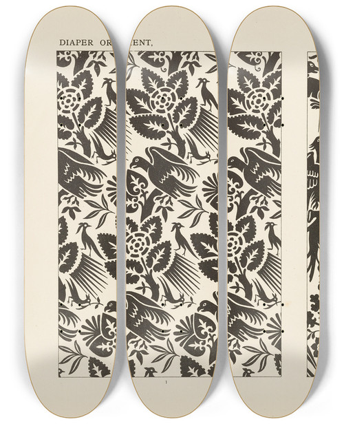 Triptych art skateboard deck of George Ashdown Audsley Outlines Of Ornament In The Leading Styles Pl38 by George Ashdown Audsley (1838-1925)