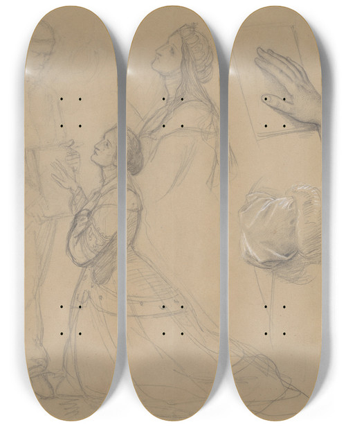 Triptych art skateboard deck of Jzef Simmler Studies Of Jagieos Overcoat For The Painting Queen Jadwigas Oath by Jozef Simmler (1823-1868)