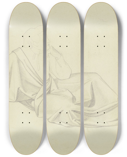 Triptych art skateboard deck of Ernst Rietschel Sitzende Gewandfigur Nach Rechts by Ernst Rietschel (1804-1861)