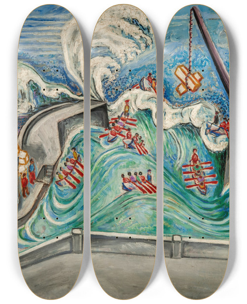 Triptych art skateboard deck of Nils Von Dardel Atlantic Port by Nils Von Dardel