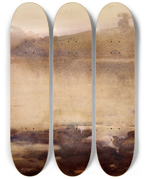 Triptych art skateboard deck of Margaret Stoddart Cornish Landscape by Margaret Stoddart (1865-1934)