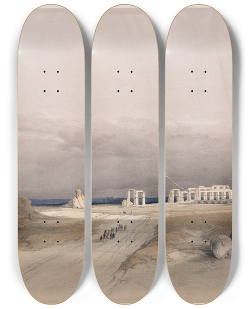 Triptych art skateboard deck of David Roberts Ruins Of The Memnonium Thebes Dec 5Th 1838 by David Roberts (1796-1864)