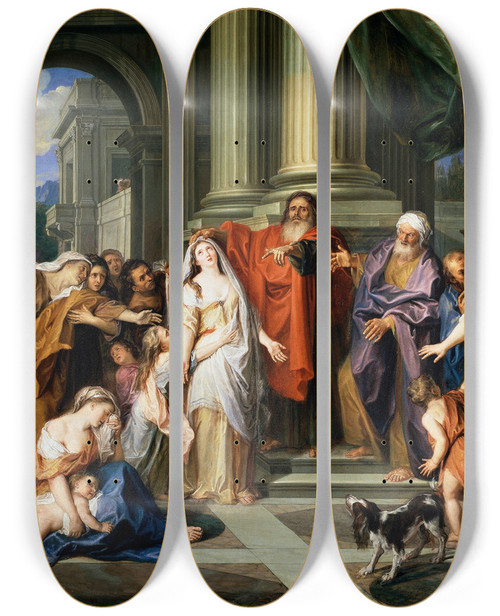 Triptych art skateboard deck of Antoine Coypel Susannah Accused Of Adultery by Antoine Coypel (1661-1722)