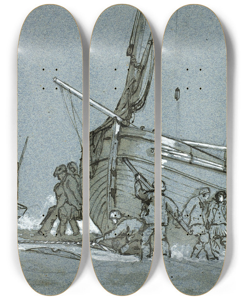 Triptych art skateboard deck of Clarkson Stanfield Entretat_4 by Clarkson Stanfield (1793-1867)