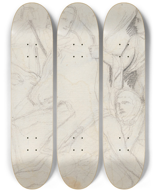 Triptych art skateboard deck of John Flaxman The Calydonian Boar Hunt Meleager Sarcophagus Vatican Rome by John Flaxman (1755-1826)