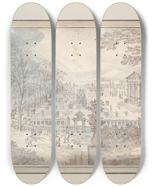 Triptych art skateboard deck of Lodewijk Toeput Allegory Ofspring by Lodewijk Toeput (1550-1605)