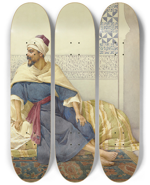 Triptych art skateboard deck of Filippo Indoni The Courtship by Filippo Indoni (1842-1908)