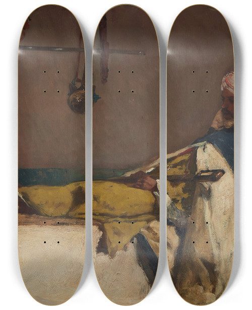 Triptych art skateboard deck of Jeanjosephbenjamin Constant At Rest by Jean-Joseph-Benjamin Constant (1845-1902)