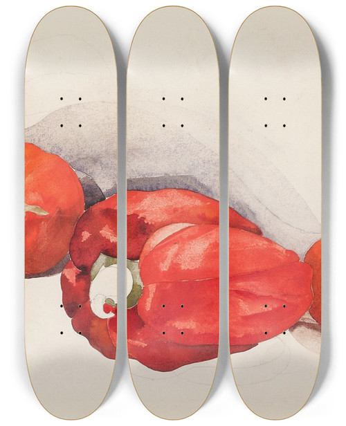 Triptych art skateboard deck of Charles Demuth Pepper And Tomatoes by Charles Demuth (1883-1935)
