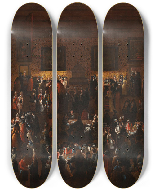 Triptych art skateboard deck of Joseph Heintz The Younger The Masked Ball Il Ridotto by Joseph Heintz the Younger (1600-1678)