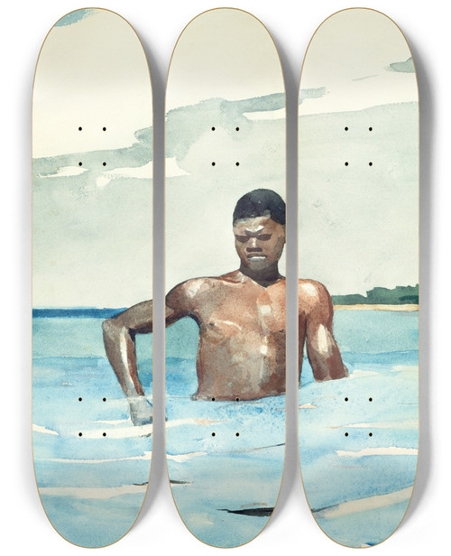 Triptych art skateboard deck of Winslow Homer The Bather by Winslow Homer (1836-1910)
