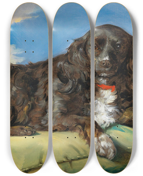 Triptych art skateboard deck of Theodor Petter Cocker Spaniel Auf Grnem Polster Liegend by Theodor Petter (1822-1872)