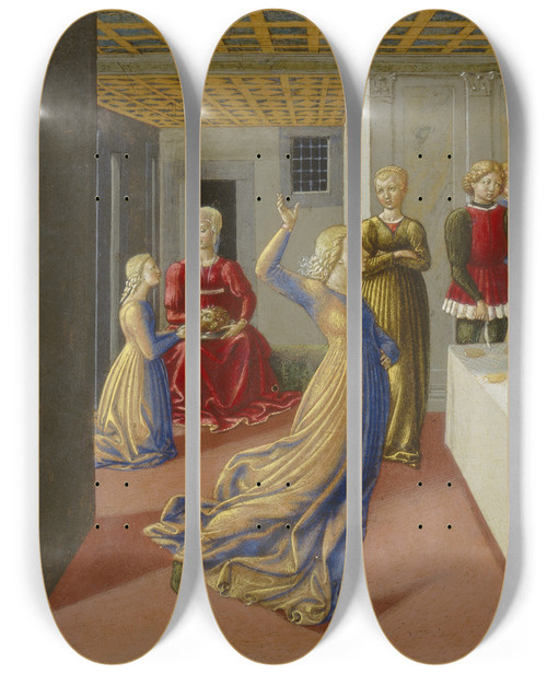 Triptych art skateboard deck of Benozzo Gozzoli The Feast Of Herod And The Beheading Of Saint John The Baptist by Benozzo Gozzoli (1421-1497)