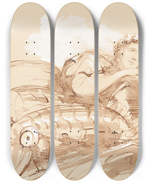 Triptych art skateboard deck of Sir George Hayter A Maiden Embraced By A Knight In Armor by Sir George Hayter (1792-1871)