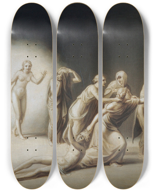 Triptych art skateboard deck of John Vanderlyn The Calumny Of Apelles by John Vanderlyn (1775-1852)