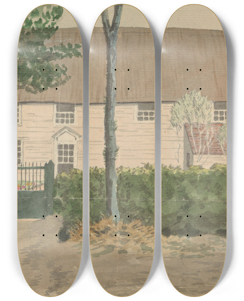 Triptych art skateboard deck of Edward Francis Burney Farmhouse by Edward Francis Burney (1760-1848)