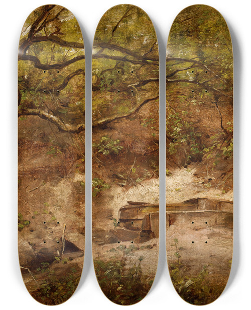Triptych art skateboard deck of Maksymilian Gierymski An Apple Tree At A Stream by Maksymilian Gierymski (1846-1874)