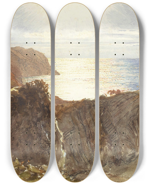 Triptych art skateboard deck of Samuel Palmer The North Devon Coast by Samuel Palmer (1805-1881)