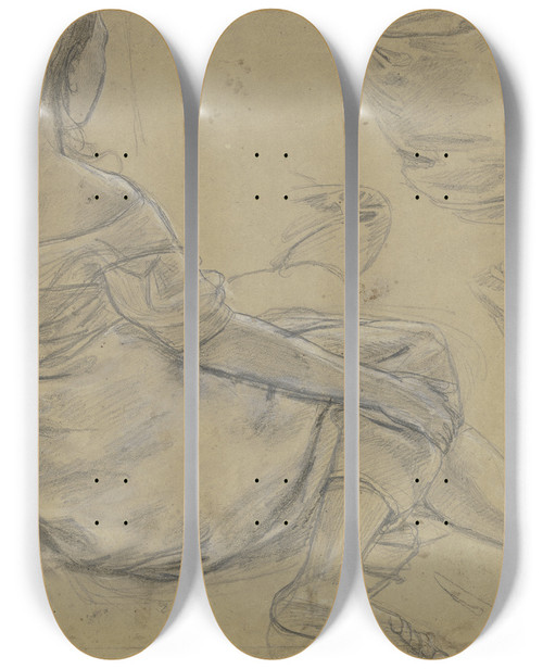 Triptych art skateboard deck of Friedrich Wasmann Italienerin Am Boden Sitzend by Friedrich Wasmann (1805-1886)
