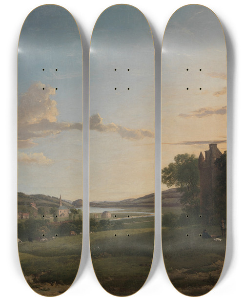 Triptych art skateboard deck of Patrick Nasmyth A View Of Cessford And The Village Of Caverton Roxboroughshire In The Distance by Patrick Nasmyth (1787-1831)