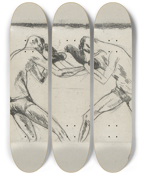 Triptych art skateboard deck of Andr Dunoyer De Segonzac Tableau De La Boxe Illustr De 29 Gravures Leauforte Pl 11 by Andre Dunoyer De Segonzac (1884-1974)